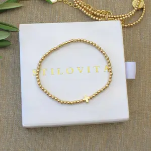 Dainty Gold Cross Beaded Bracelet • Handmade • Gold Filled Beads Made in the USA • No Tarnish • Religious • Beautiful Gift For Her