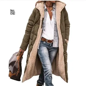 Crisp Winter Hooded Quilted Jacket For Women Solid Reversible Long Sleeve Thick Coat Warm Fashion Long Outerwear Casual Puffer Coats Womenswear Tops Plush Patchwork hot pink