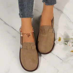 Women's Vintage-Inspired Suede Mule Flats Anti-Skid Buckle Strap Slip-On Shoes for Everyday Outfits