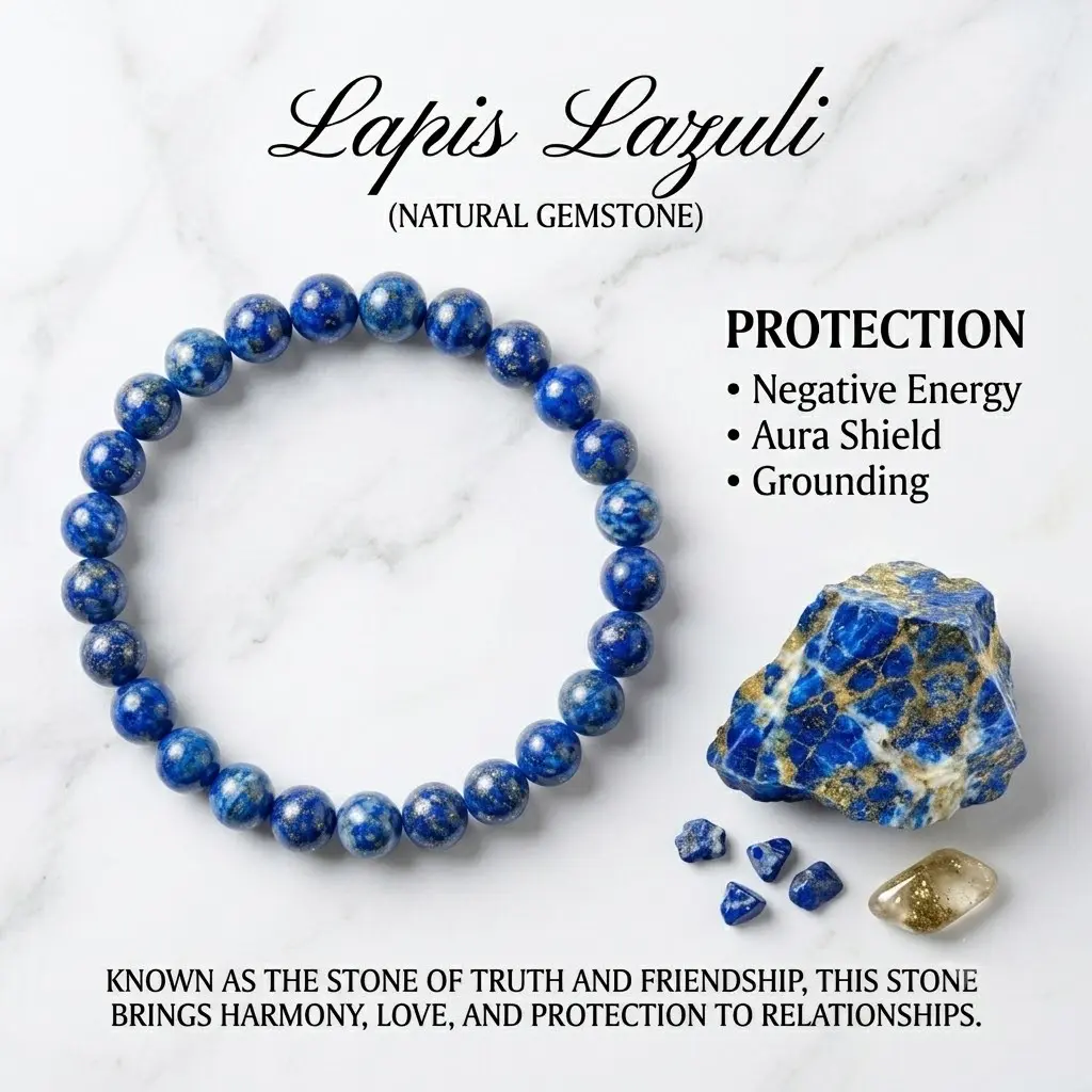 Blue Lapis Lazuli Friendship Bracelet - 8mm Natural Blue Stones, Stretch Fit (6.3-7.87in), Unisex Crystal Healing Beaded Bracelet for Couples, Everyday Wear, Beading Design, Love & Truth Properties