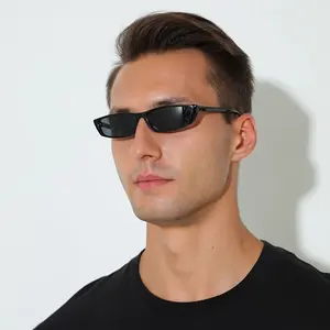 Retro-Inspired Black Rectangle Fashion Glasses for Men - Trendy, Narrow Frame with Mirror Lens, Perfect for Casual Attire & Parties
