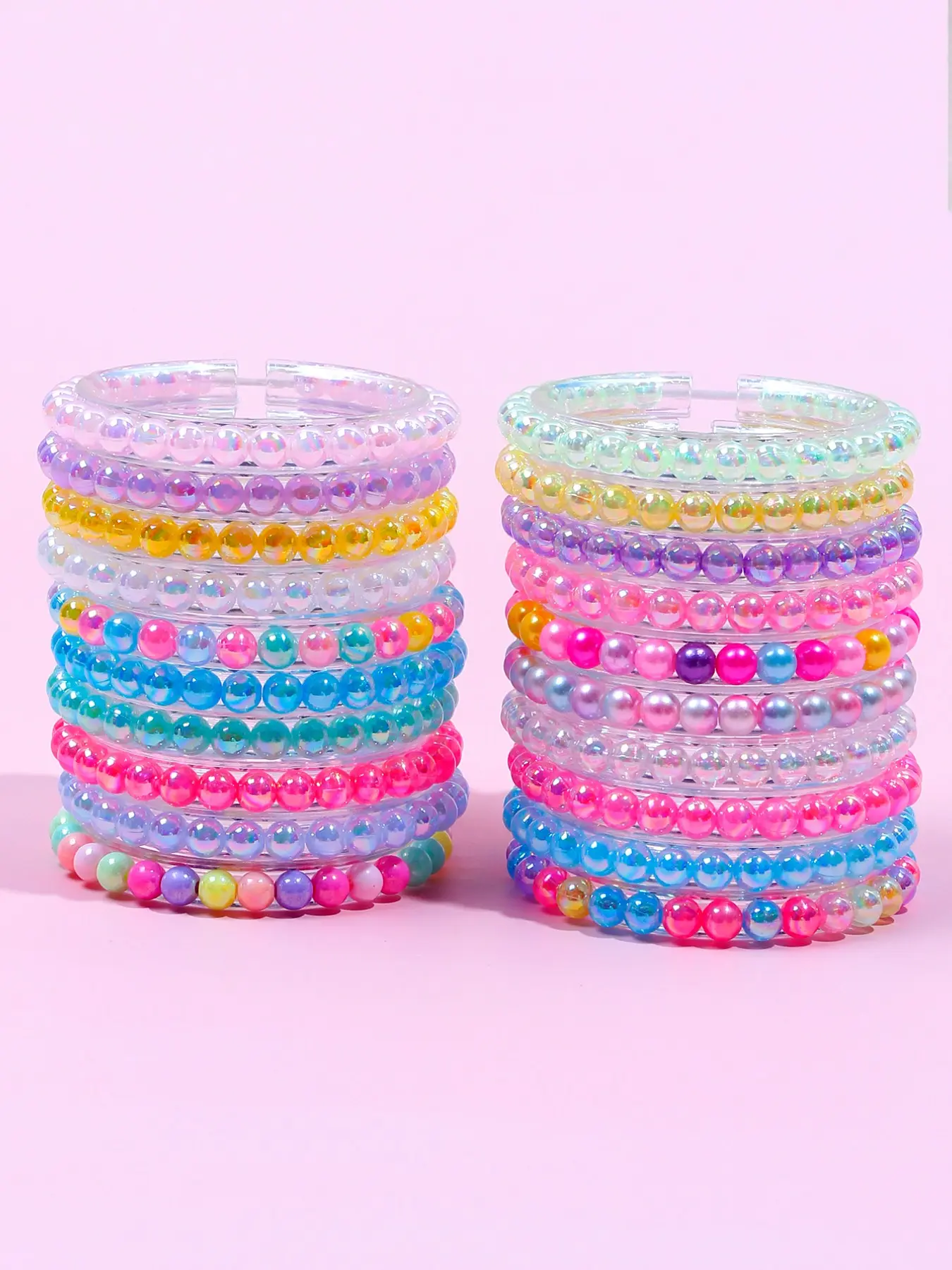 20pcs/set Multicolor Acrylic Beaded Durable Elastic Bracelet Set, Multilayered Bangles for Girls, School Birthday Festival Party Gift Accessory, Casual College Vacation Wear Beaded Bracelets, Beaded Bracelet Sets