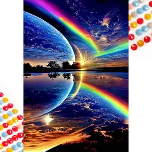 5D Diamond Painting Kit Full Drill - Planets, Galaxy, Rainbow, Sunrise DIY Mosaic Wall Art, Beginner Craft Set (with Tools), Home Wall Decoration Gift, Diamond Art Kit, Handmade Gifts