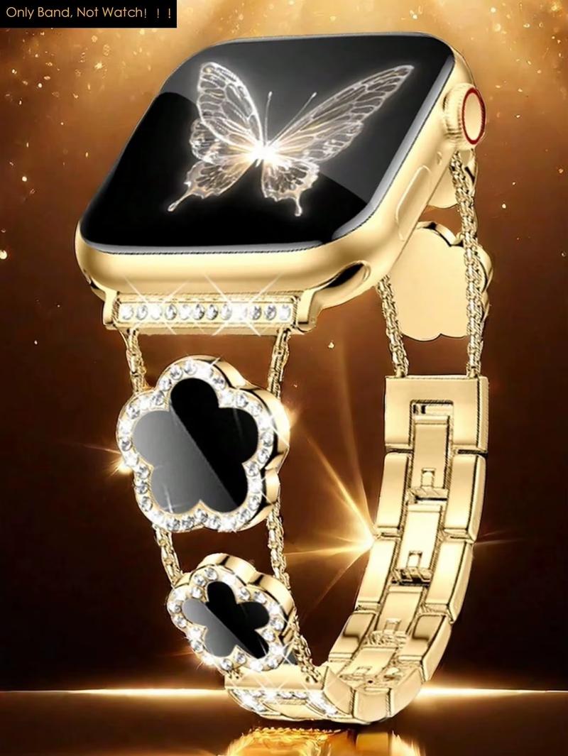 Nice Bling Metal Bracelet Link For Apple Watch Only Band Women Series 38-49mm Strap Gold Butterfly Design Small Big Dial