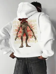 Men's Oversized Hoodie Stranger Things-Themed Print Upside Down Monster Graphic + Repeated Title Design TV Series Dark Trendy Style Personalized Hooded Top