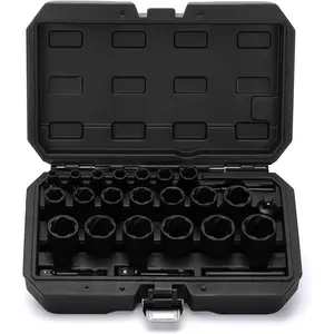 25 Pieces Bolt Nut Extractor Set, 1/2" and 3/8" Drive Lug Nut Remover Tool, Wheel Lock Removal Kit for Removing Stripped Rusted Nuts/Damaged Nut or Bolt/Locknuts