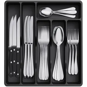 Lifewit 6 Compartment Plastic Silverware Drawer Organizer Tray - Efficient and Versatile Storage for Kitchen and Home - Kitchen Knives