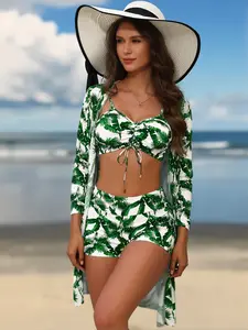 Women's Swimsuit 3 Piece Set Tummy Control High Waisted Shorts with Cover Up