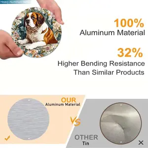 Charming Surfing Saint Bernard 8x8 Inch Round Heavy Duty Aluminum Wall Art with 32 Percent Higher Bending Resistance American Style Floral Design for Bedroom Garden and Indoor Outdoor Decor