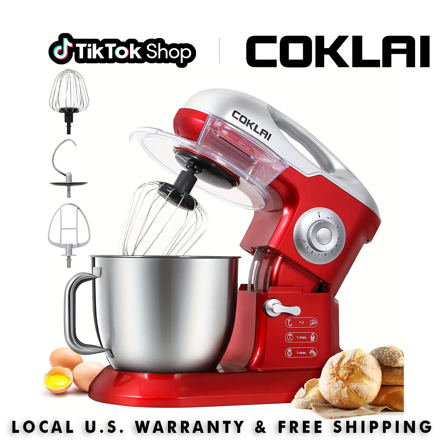 Coklai 7.3-Qt 600W Corded Electric Stand Mixer - 10-Speed Household Kitchen Mixer with Fold Function, Rotating Bowl, Soft Start, Speed Control, Portable Handle, Stainless Steel Bowl, Dough Hook, Beater, Whisk, US Plug, Brown, SummerFinds, 7.3 Qt Capacity