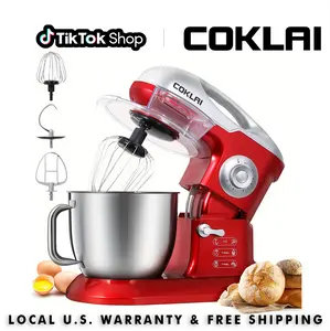 Coklai 7.3-Qt Corded Electric Stand Mixer - 10-Speed Household Kitchen Mixer for Dough Mixing, with Portable Handle, Stainless Steel Bowl with Handle, Dough Hook, Beater, Whisk, Large Capacity, US Plug, Brown