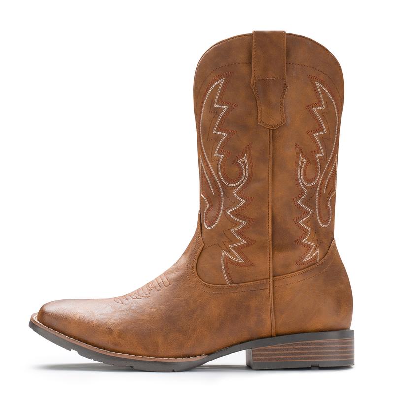 Cowboy Boots For Men with Wide Square Toe Western Retro Boot Durable Classic Fashionable Embroidered Pull On Slip Resistant Boots