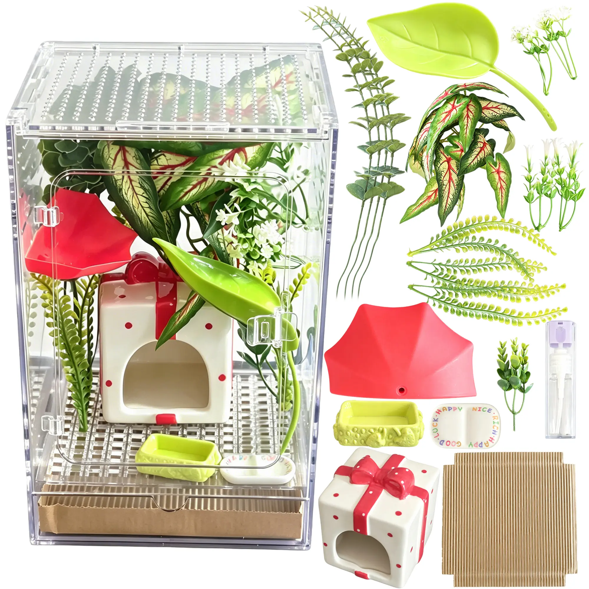 Acrylic Reptile Enclosure for Crested Gecko,8*8*12 Reptile Terrarium Tank with Front Opening Door,High Ventilation Habitat Breeding Cage for Gecko,Turtle,Frog,Snake,and Lizard