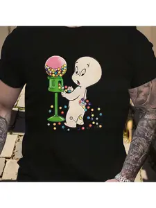 Ghosty Elf Original Design American Retro Cartoon Candy Print Loose Fit Unisex Couple Short Sleeve T-Shirt