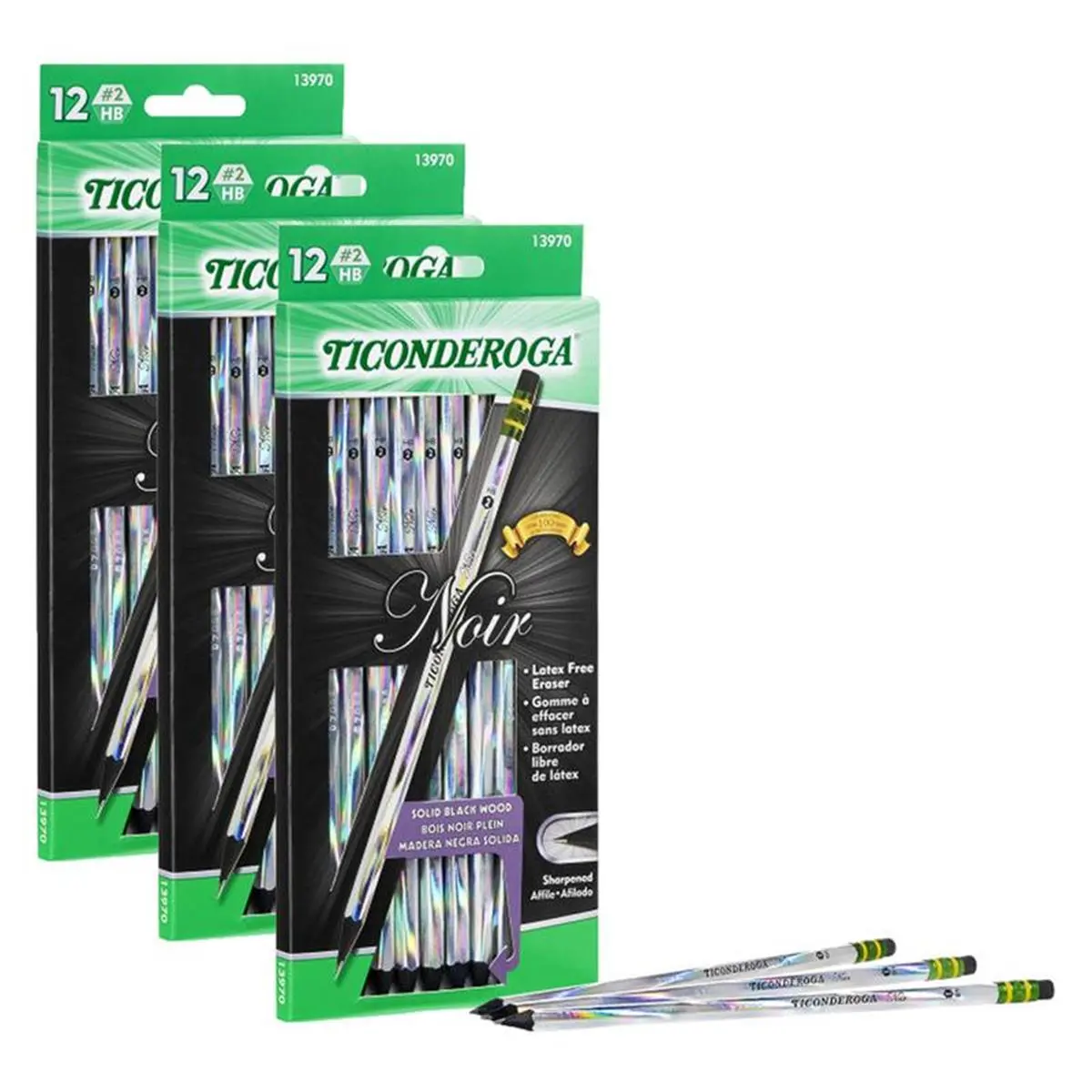 212 MAIN Dixon Ticonderoga No.2 Presharpened Noir Pencils, Soft Black Stationery Supplies, 3 Pencils per Pack, 12-Piece Set
