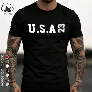 Olive Green Men's Cotton T-Shirt, U.S.A 23 Patriotic Graphic Tee, USA Sporty Streetwear Crewneck, Summer Short Sleeve Top, 4th of July/Daily Casual T-Shirt, Bold Print, Perfect Gift for Boyfriend/Husband