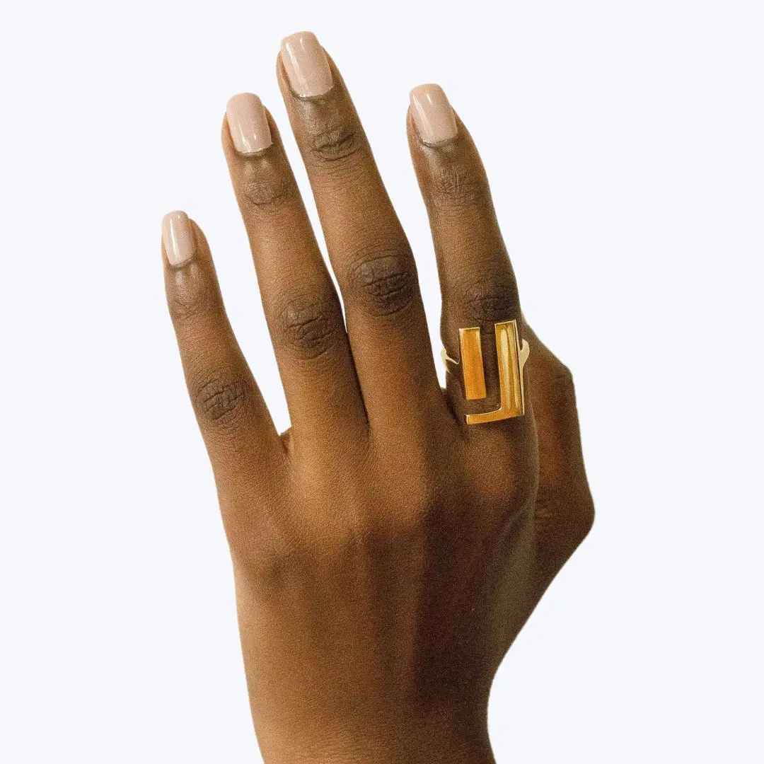 Square Brass Statement Ring for Women and Men, Adjustable Open Band with Gold Finish, Handmade Ethical Artisan Jewelry, Everyday Wear, Open Square, Sizes 7-9, Solid Brass, Bold Square Design
