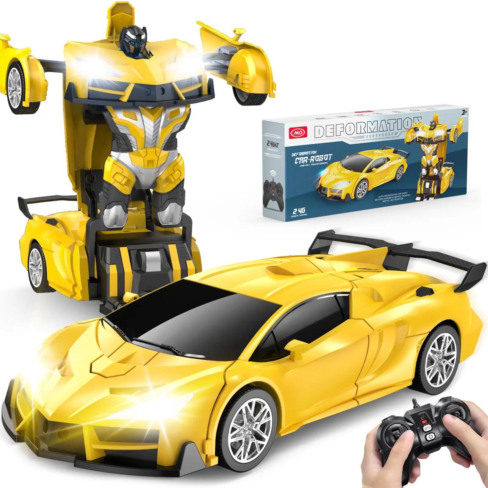 Transforming Robot Car Toy, 360° RC-Style Omnidirectional Stunt Vehicle with Lights & Sounds for Boys & Girls