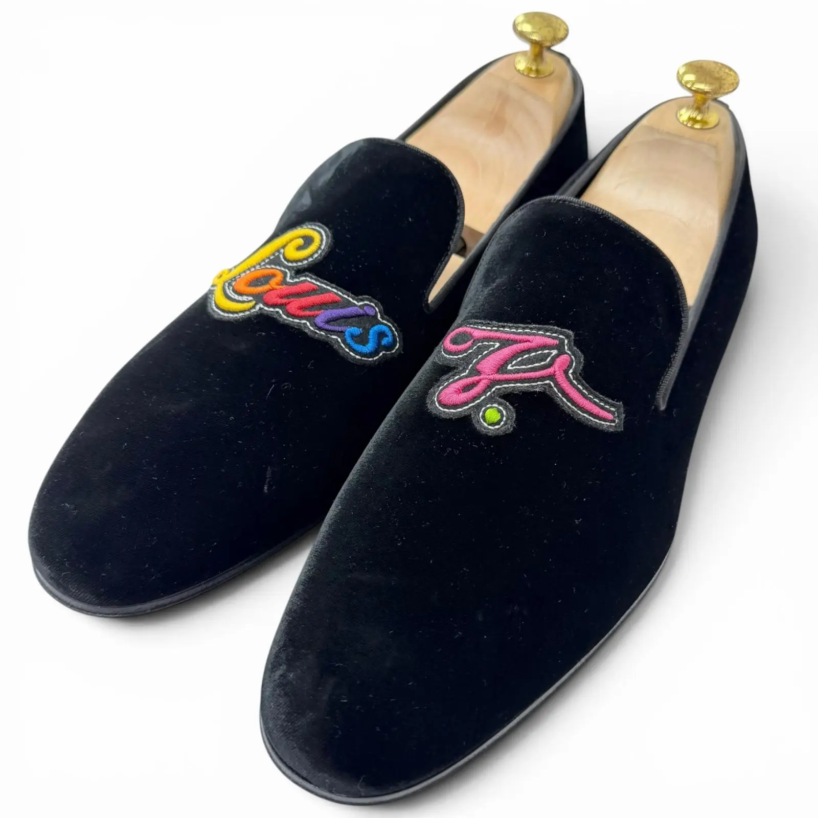 Pre-owned Louis Vuitton Velvet Small Leather Goods Embroidered Logo Velour Loafers