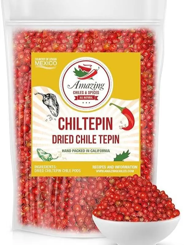 Dried Chiltepin Peppers (Chile Tepin) – 1oz Bag - Great For Use with Seafood, Sauces, Stews, Salsa, Meats. Very Hot with a Smoky Flavor. Air Tight Resealable Bag. By Amazing Chiles & Spices.