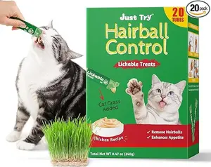 Just Try 8.47 OZ Cat Grass Chicken Lickable Treats -Hairball Control & Hydrating Interactive Snacks- Low in calories and fat, mild and healthy for long-term daily feeding.