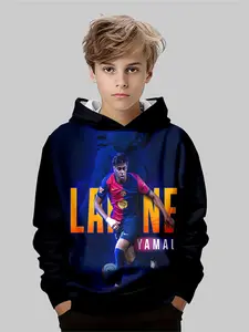 Cyber Blue Trendy Boy Hoodie, Eye-Catching All over Print, Fitted Casual Style, Perfect for Fall & Winter