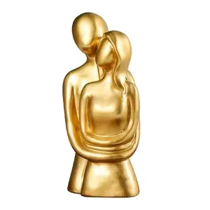 PrimPick Golden embrace couple figurine, Nordic creative abstract figure, small embrace style, simple couple figurine, living room and bedroom decorative gift