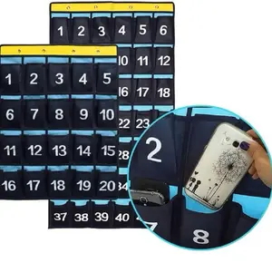Numbered Pocket Chart Over Door Hanging Classroom Organizer for Cell Phones Calculators Holders Blue (20 POCKETS)