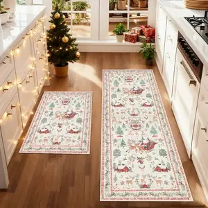 2Pcs Christmas kitchen mat, Christmas rug，non-slip kitchen rug set, Red Christmas Tree Floor Mat Set, soft comfortable foot mat, machine washable easy to clean, Christmas gift, multifunctional suitable for kitchen Dining Room Floor bedroom living room