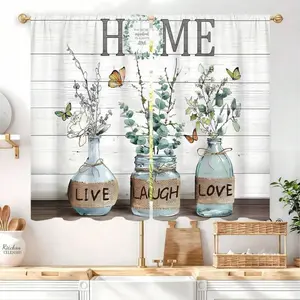 2 Panel 28"X40" Rusitc Farmhouse Cotton Kitchen Curtains Country Retro Wood Vintage Small Short Cafe Curtain Inspirational Window Drapes Treatment Bathroom Home Decor