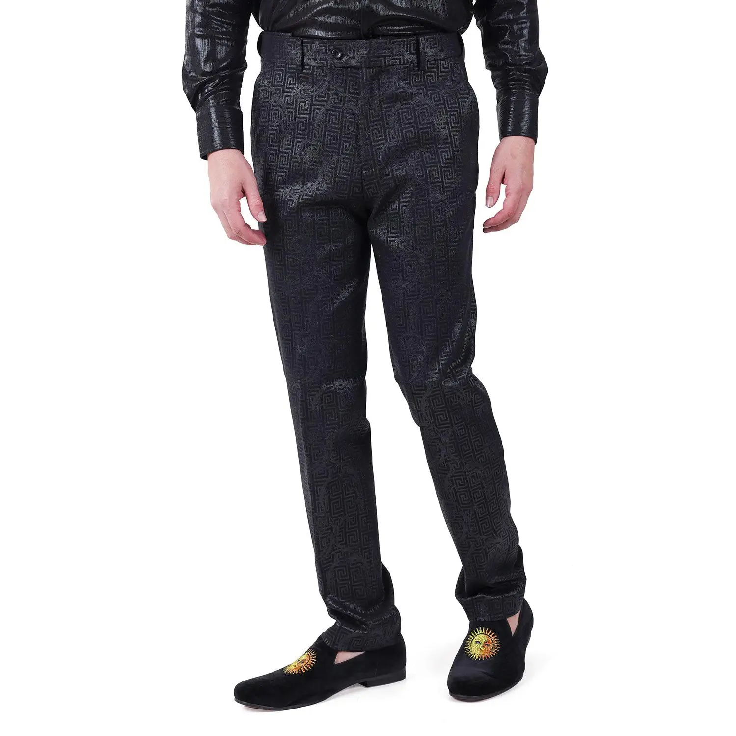 Royal Sweets Pants - Black Chino Casual Slim Fit Elastic Fabric with Shiny Finish Formal Stretch Spandex Menswear Original Plain