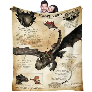 Soft, warm, lightweight flannel blanket with Night Fury Toothless print; comfortable throw for napping on bed, couch, and office sofa; practical bed cover and a lovely birthday gift for movie lovers.