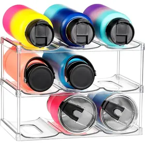 Compartment - Stackable Water Bottle Organizer Holder - for Stanley & Others' Large Tumbler - Clear Wine Rack, Cup Bottle Holder for Cabinet Home Countertop Fridge Pantry Shelf, 3 Tier Hold 9