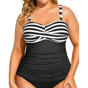 Aqua Eve Plus Size Tankini Top Only Bandeau Swim Top Strapless Swimsuit Top Twist Front Bathing Suit Top No Bottom  SwimWeek  summervibes