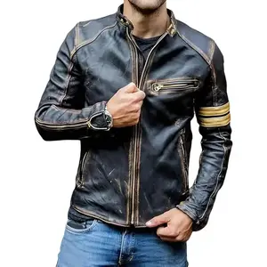 Black Leather Jacket Men - Genuine Lambskin Leather Biker Style Mens Vintage Motorcycle Jacket