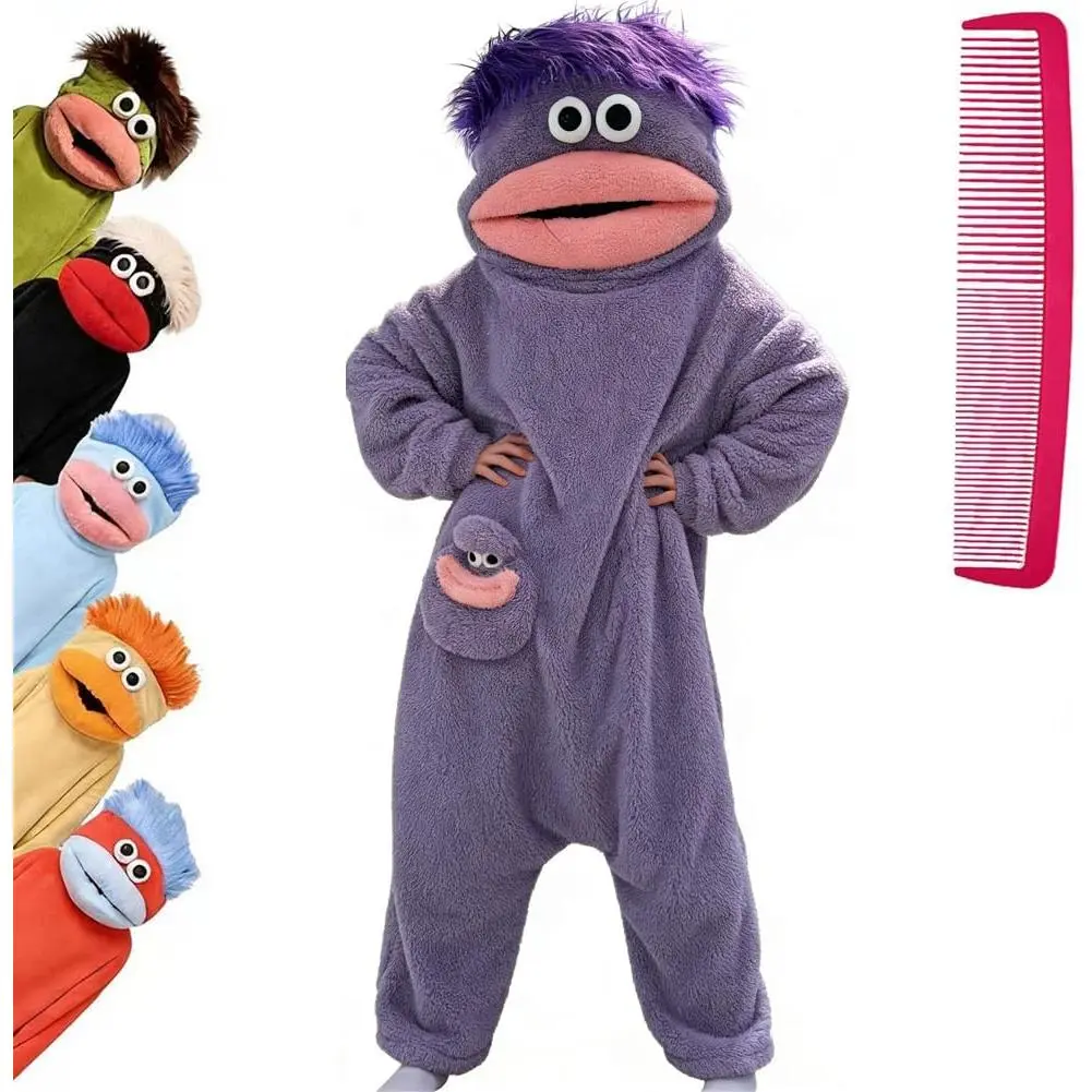 Funny Green Puppet Onesie Pajama - Soft Plush Flannel Sleepwear, Ideal for Themed Parties, Outdoor Festivals & Casual Group Gatherings