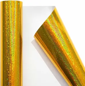 Mini Holographic Wrapping Paper Roll-46.8sqft(17inch*32.8ft) Gold Star Galaxy for Christmas, Birthday, Wedding, Baby Shower, Bridal Shower, Graduate Party, Valentine's Day