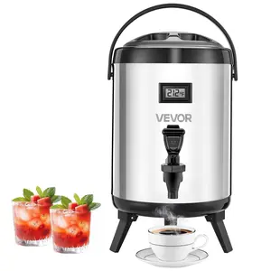 【Summervibes】VEVOR Insulated Beverage Dispenser,  1.5 Gal/6L Stainless Steel Thermal Drink Server with Spigot & Temp Display, Suitable for Hot and Cold Drinks, for Tea Coffee Water in Cafes & Restaurants, Silver