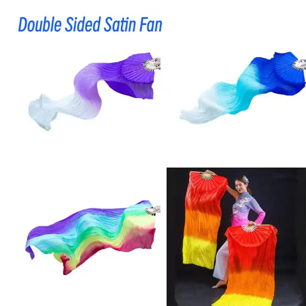 1 Piece 150cm Extra Long Floating Head Silk Fan, Dual-Sided Satin Dance Fan for Adults, Square Dance Performance Prop, Twirling Fans, Hand Fan, Accessory