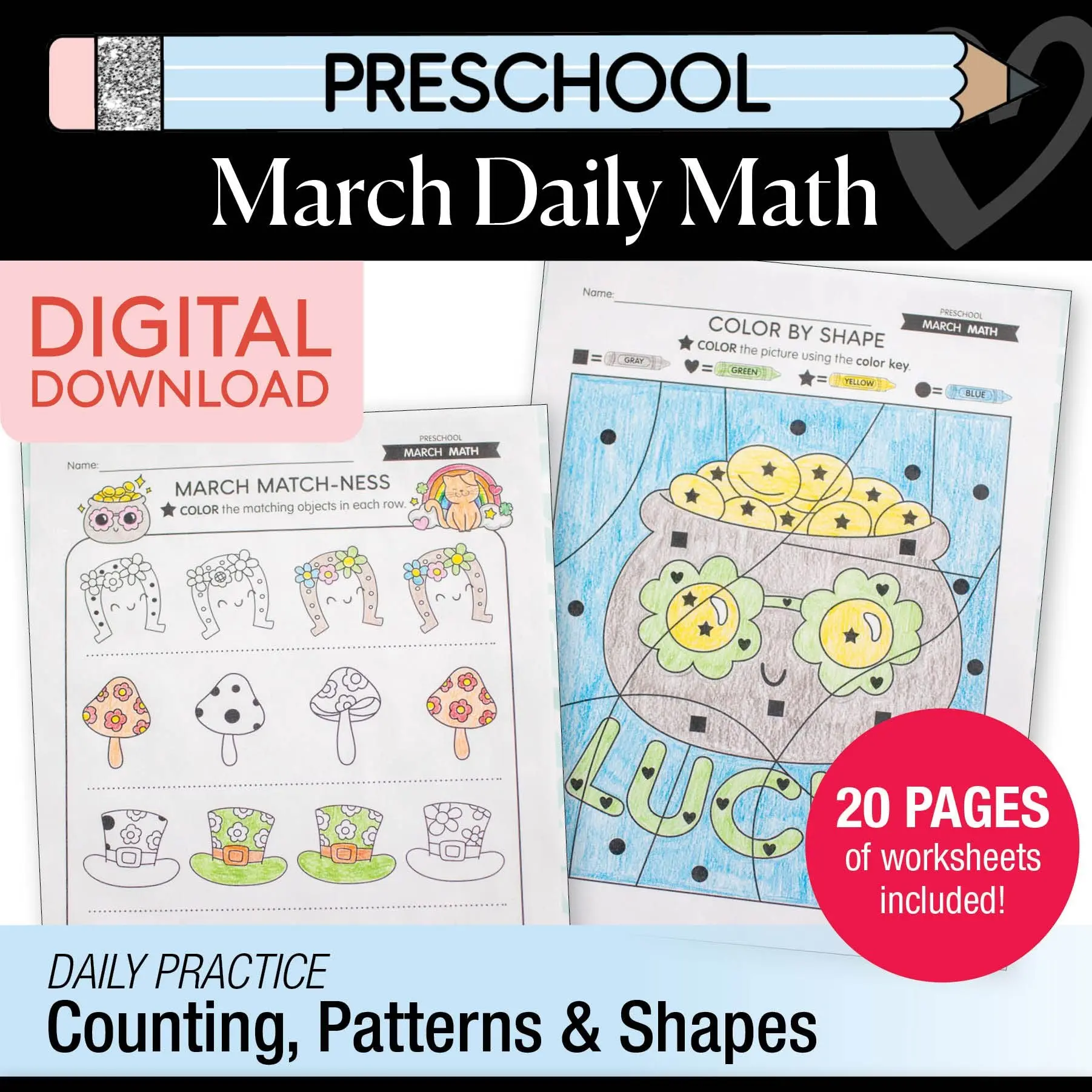 Printable Preschool March Daily Math
