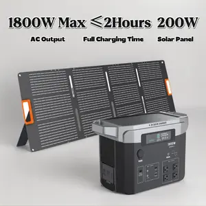 Portable Power Station 1800W/1536Wh Capacity, 200W Solar Panels are Available for Selection LiFePO4 Battery/ 2 Hour Fast Charging, 4AC Outlets ,Solar charge controller for Home Emergency, Fishing at night ,  RV/VAN Life Residential Use Commercial Use