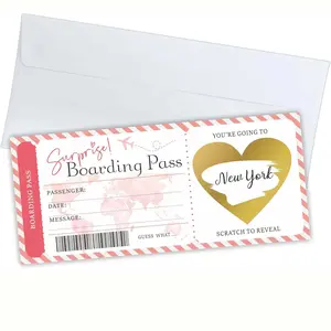 Scratch Air Ticket Design Boarding Pass Gift Card, 1 Set Boarding Pass Tickets & Heart-shaped Scratch Sticker & Envelope, Travel Theme Invitation Set for Wedding, Anniversary, Custom Message Card