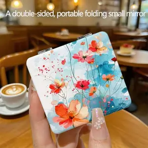 Compact floral design double-sided folding mirror - portable travel makeup mirror, perfect for women and girls. This pocket mirror is perfect for daily beauty use and is also an excellent gift for occasions such as birthdays.