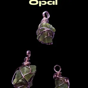 KraveKawaii Pure Copper Raw Natural Green Opal Crystal Pendant 9MM Bail