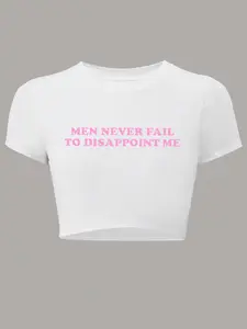 Women's Letter Print Round Neck Crop Tee, Graphic Top, Funny Trendy Casual Short Sleeve T-shirt for Daily Wear, Ladies All Seasons Clothing