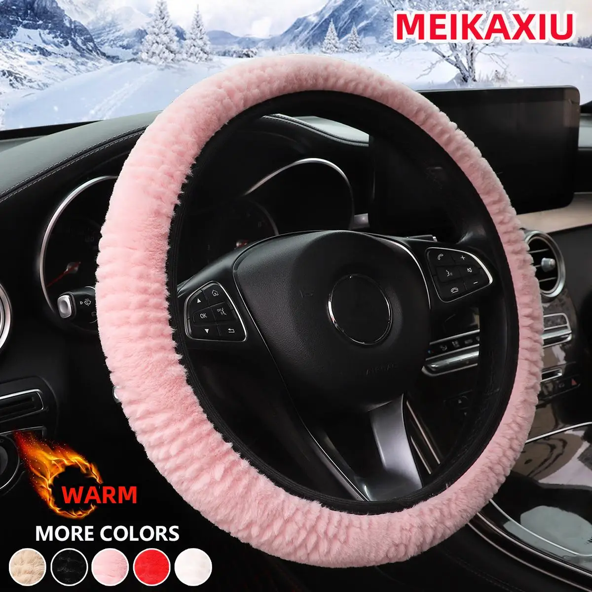 MEIKAXIU Winter Warm Car Steering Wheel Cover, 1 Count Non-slip Car Steering Wheel Protector, Universal Car Interior Decorative Accessories for Women
