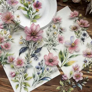 20 Sheets Vintage Floral DIY Stickers, Scrapbooking Stickers, Decal Sticker, Petal Paper Craft Supplies, Watercolor Flowers, Sunflowers, Journal Decoration, School Materials