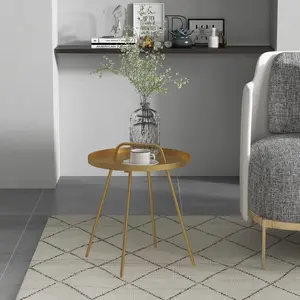 17-in Round End Table, Portable Outdoor Side Table with Handle for Living Room