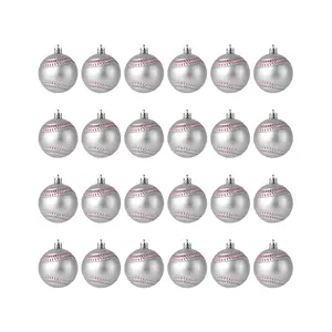 Set of 24 Baseball-Shaped Christmas Ornaments — Sparkling Hanging Decorations for Christmas Trees and Sports-Themed Holiday Celebrations