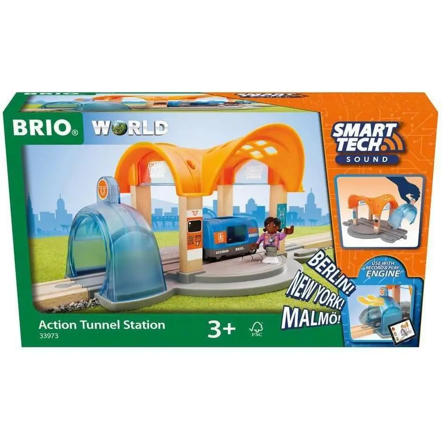 BRIO Smart Tech Sound Action Tunnel Station Wooden Train Set for Kids 3+